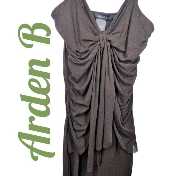 NWOT ARDEN B VINTAGE Y2K MESH SEMI SHEER RUCHED CHOCOLATE BROWN TANK, MEDIUM - Picture 4 of 9